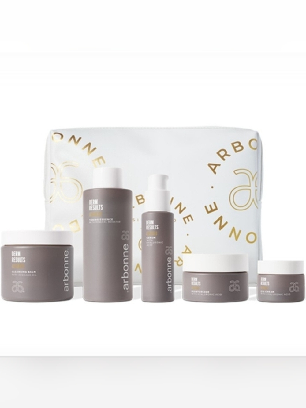 Arbonne DermResults Skincare Set with White and Gold Accents